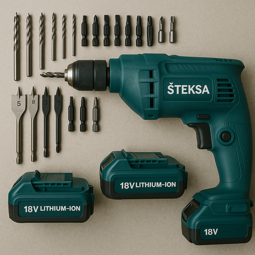 KIT ORIGINALE: TRAPANO AD IMPATTO POTENTE + 45 ACCESSORI + 2 BATTERIE 48V