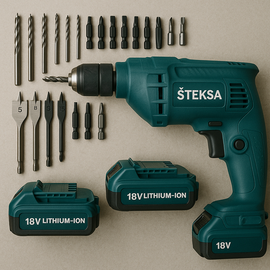 KIT ORIGINALE: TRAPANO AD IMPATTO POTENTE + 45 ACCESSORI + 2 BATTERIE 48V